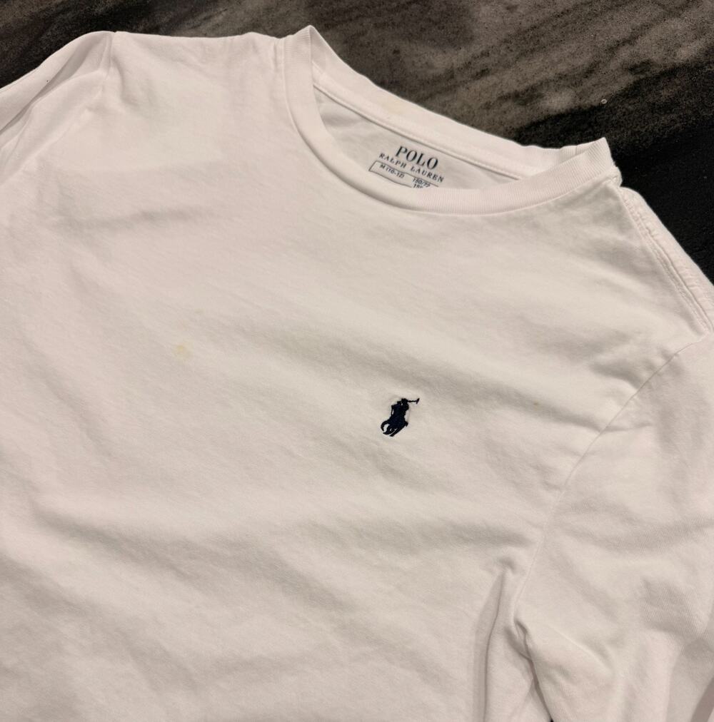 Polo Ralph Lauren Boys Long Sleeve T Shirt Pony Logo White Size M 10-12 Cotton